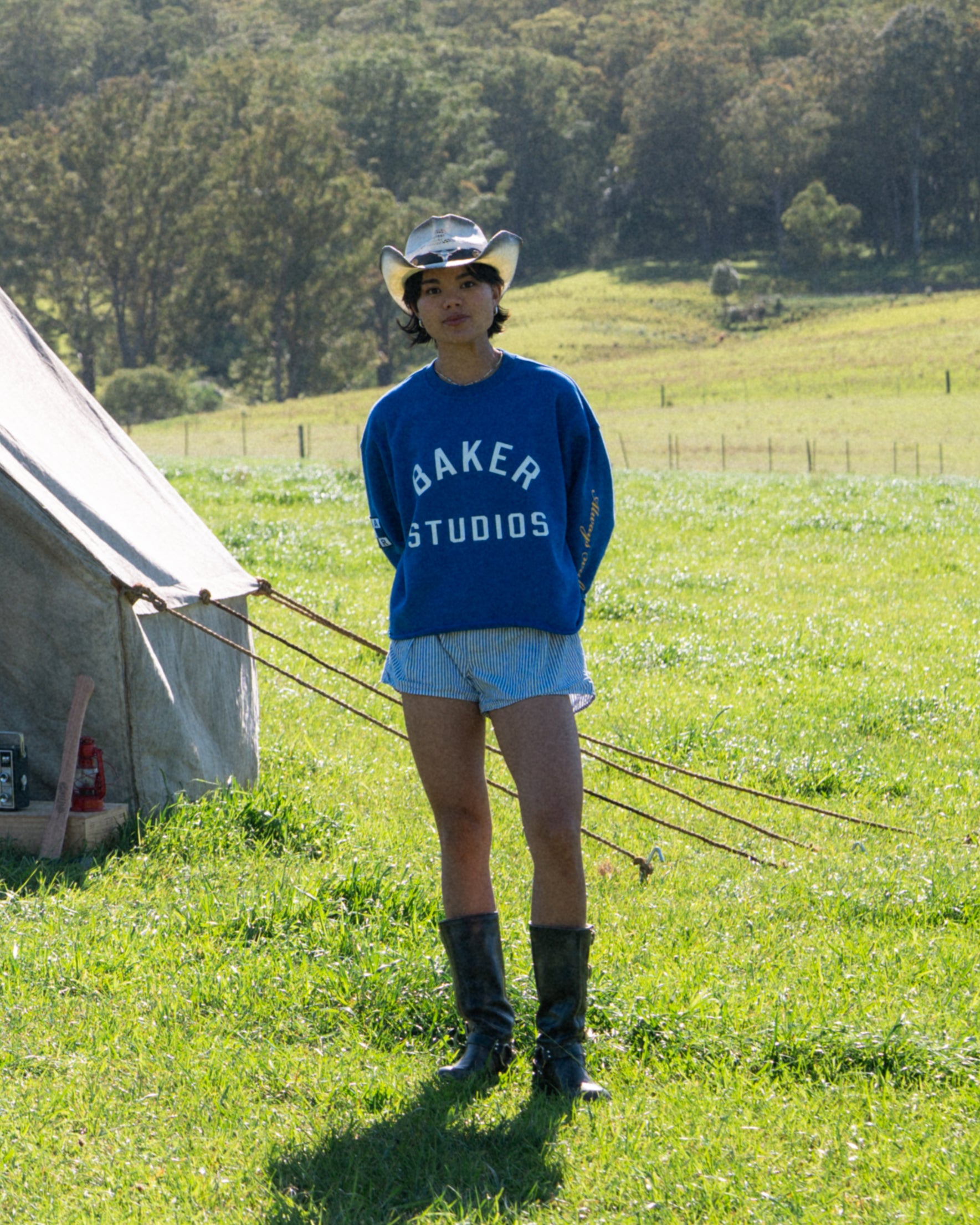 &#39;Always with Heart&#39; Patchwork Crewneck (Royal Blue)